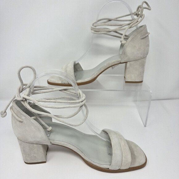 Alohas Dakota Sandals Womens 39 US 8 Block Heel Ankle Tie Color "Ice" Off White - Picture 2 of 10